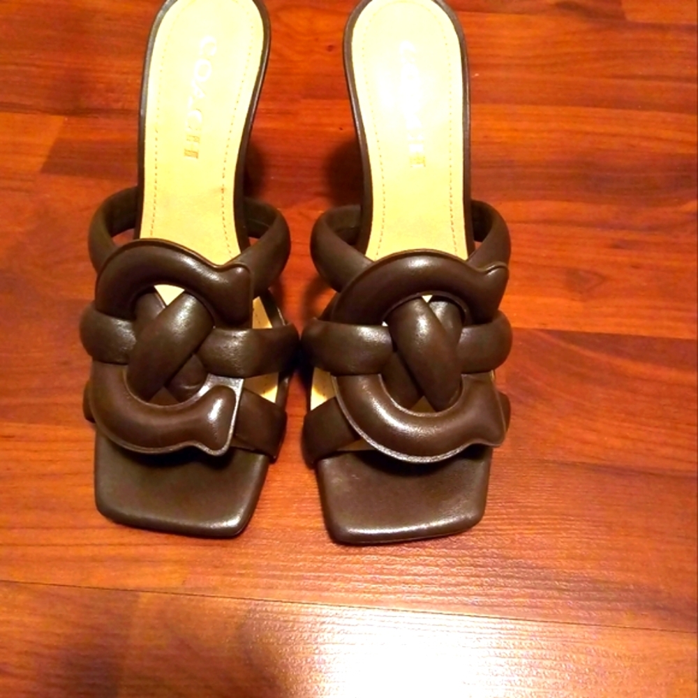 Coach 'Kellie" slide in heels. NWOT.  Chocolate Brown. Size 8